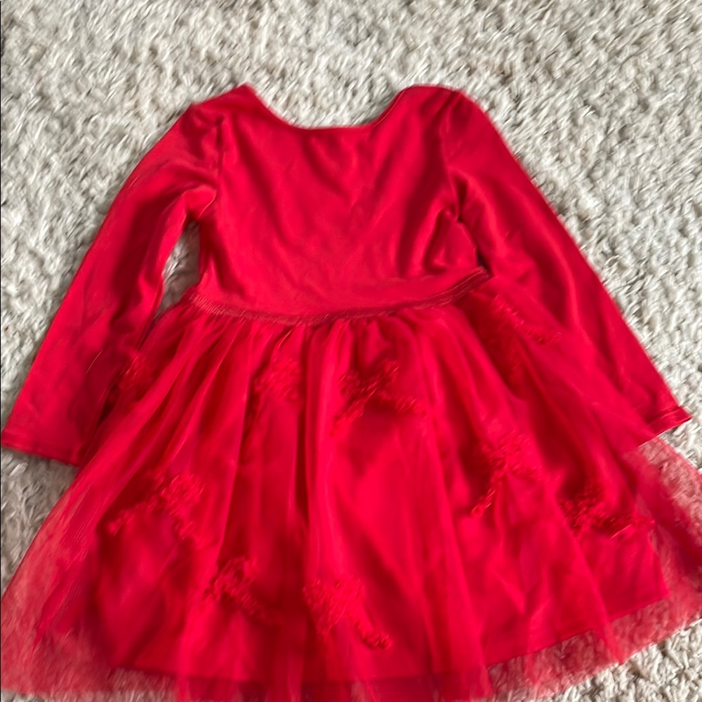H&M Red Long Sleeve Crew Neck Fit and Flare Dress